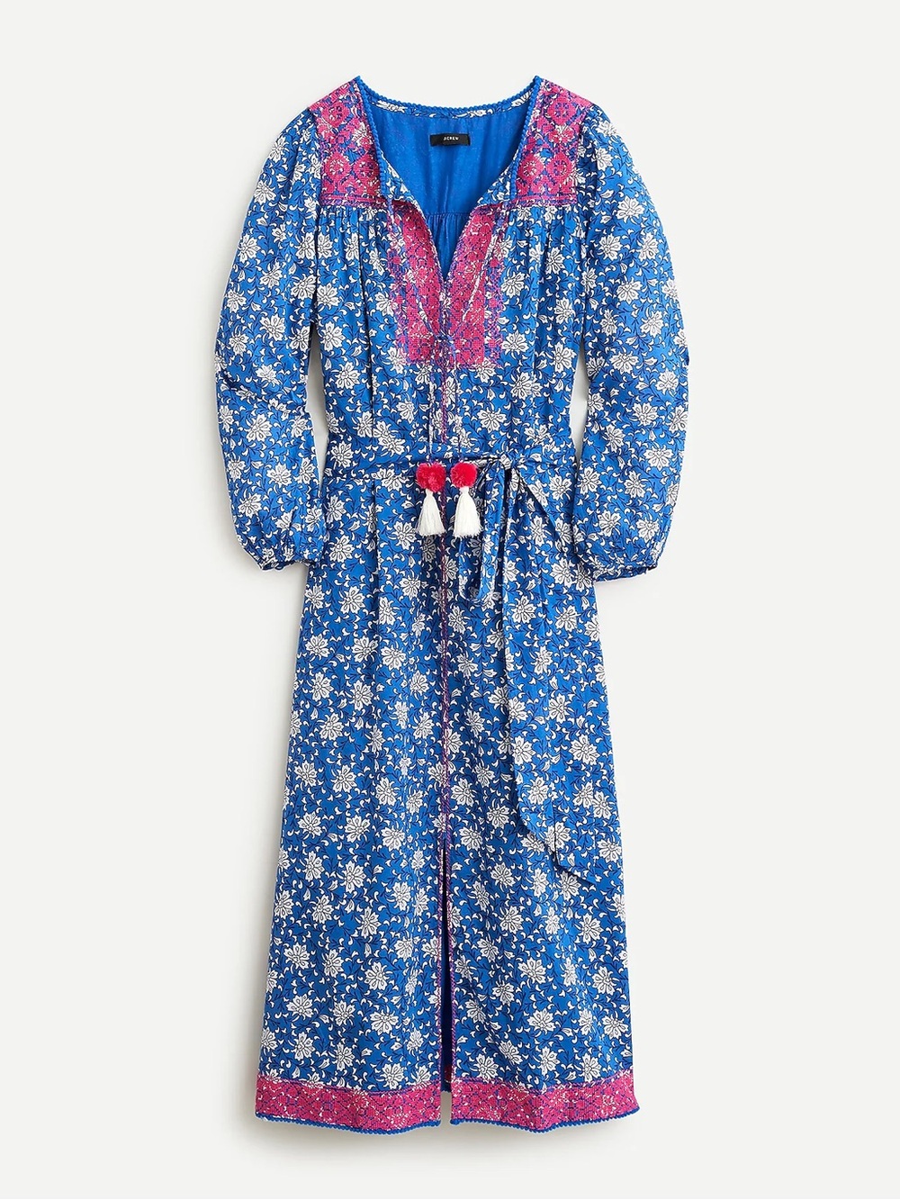 J. Crew Blue Floral Maxi Dress with Pink Embroidery